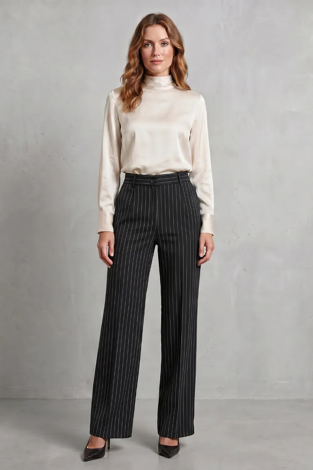 Refined pinstripe elegance – Wide-leg trousers