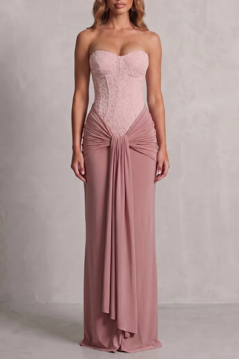 Draped satin elegance – Maxi dress