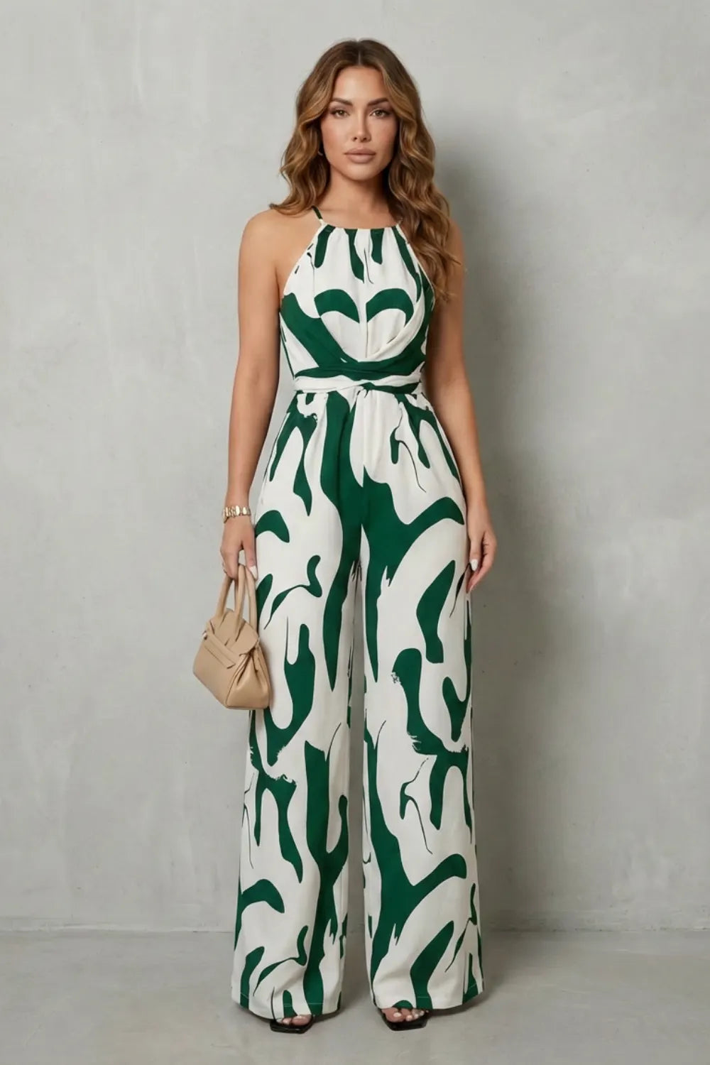 Abstract print halter – Wide-leg jumpsuit