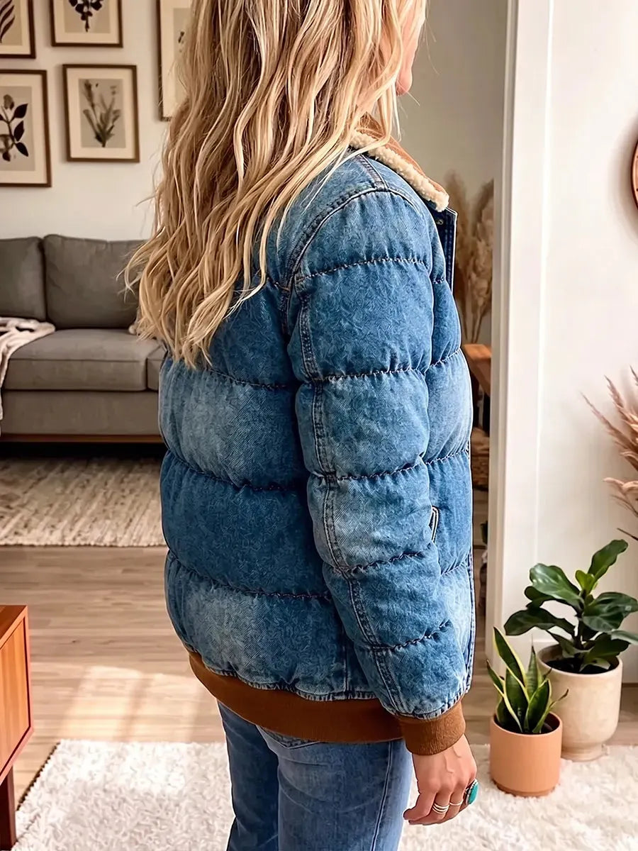Vintage Elegant Denim Patchwork Quilted Coat