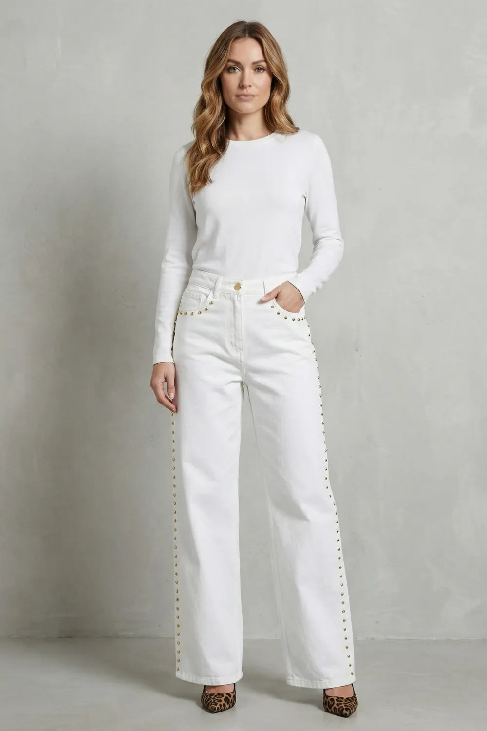 Gold stud trim – Straight leg jeans