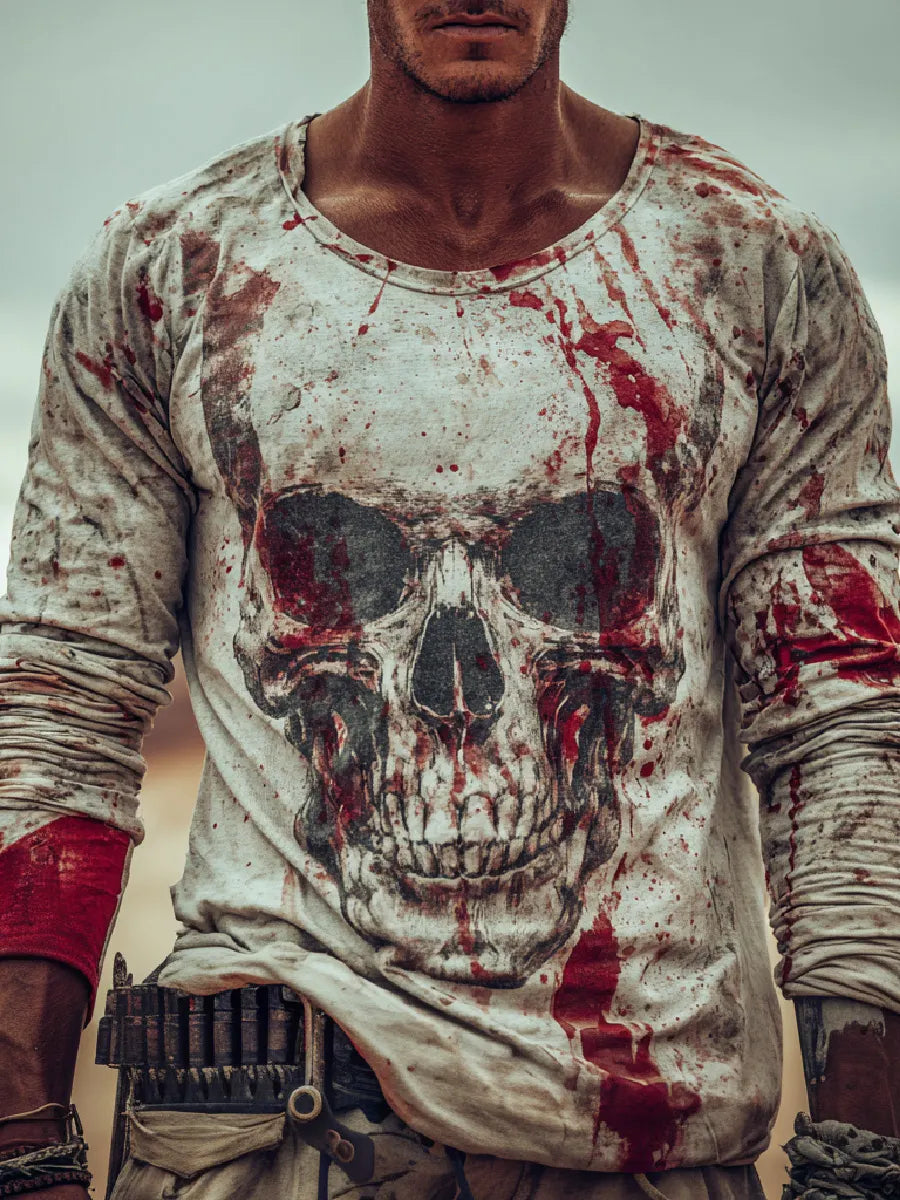 Retro Punk Blood Skull Art Print Long Sleeve Top