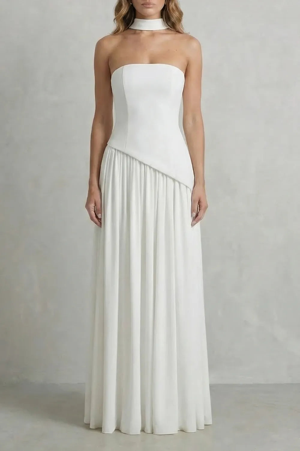 Sculpted draped slit – Strapless maxi dress