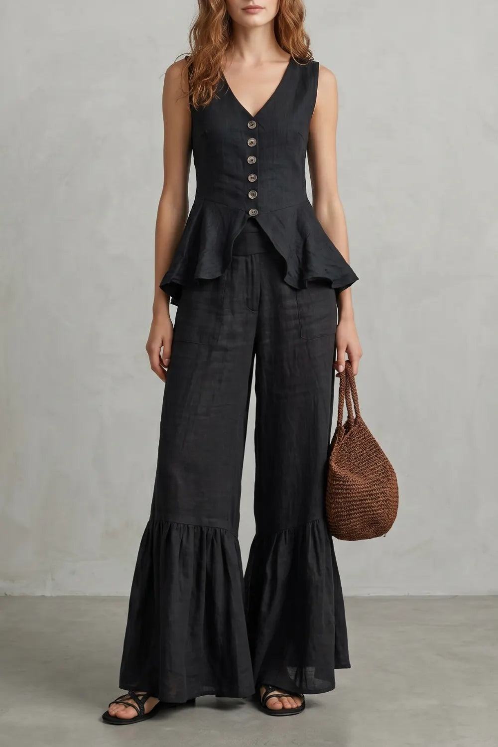 Ruffled resort elegance – Trouser set