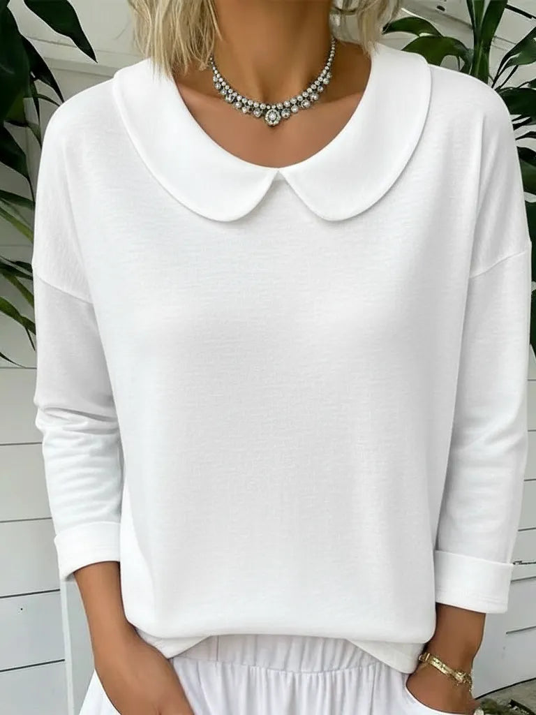 Cozy Vintage Peter Pan Collar Cotton Sweatshirt Top