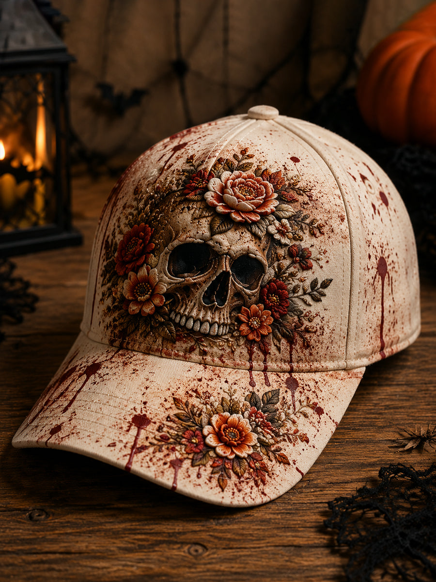 Retro Funny Halloween Skull Art Print Casual Baseball Cap