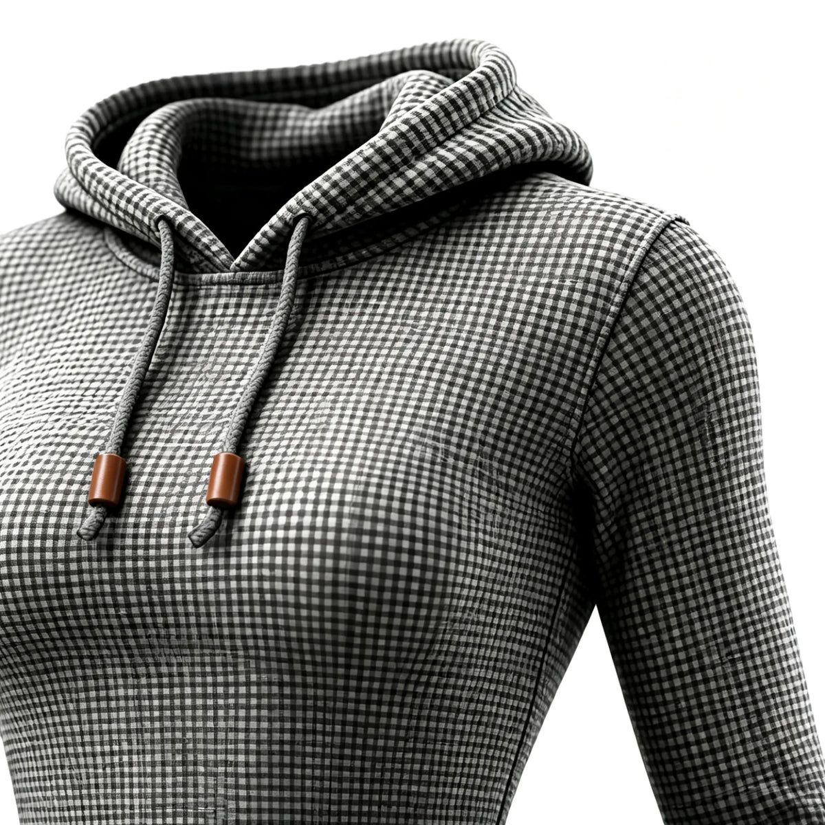 Women's Vintage Floral Gray Waffle Knit Pocket Long-Sleeved Hoodie